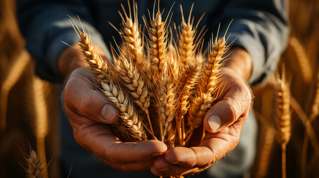 Wheat sheaf in male hands.