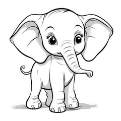 Elephant Coloring Page. Cute Baby Elephant Outlined Drawing for Coloring, Perfect for Circus or Zoo Theme