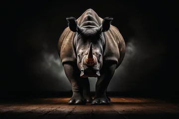 Keuken spatwand met foto Mesmerizing rhino frontal on a dark brackground. © Michael
