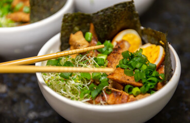 Udon Traditional Japanese soup, served in a bowl