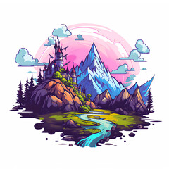 Hand-Drawn RPG Style Landscape: A Vibrant, Magical Adventure Illustration