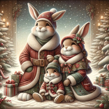 Christmas Rabbit Family Gethering