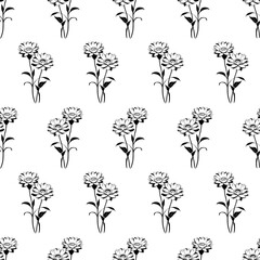 seamless pattern of black flowers on a white background, texture, background