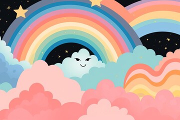 Dreamy Sky Delight: Whimsical Clouds and Rainbow Wonders