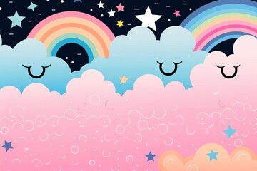 Obraz na płótnie Canvas Dreamy Sky Delight: Whimsical Clouds and Rainbow Wonders
