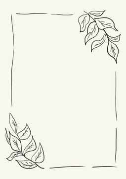 Plantilla De Marco Con Lineas Y Ramas Estilo Boceto. Marco Minimalista Ilustrado  Para Invitación, Menu, Celebración O Evento Social Con Espacio En Blanco Para Texto