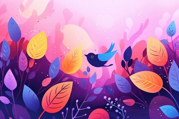 Obraz na płótnie Canvas Abstract Birds in Purple, Orange, and Blue