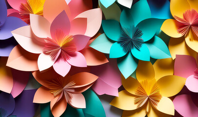 Abstract 3D origami paper elegant colorful colored art floral texture for design.Generative AI 
