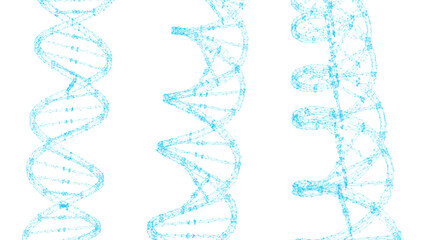 3D illustration of DNA structure , presented in glowing hologram molecule stylized form, isolated on a transparent background, PNG.