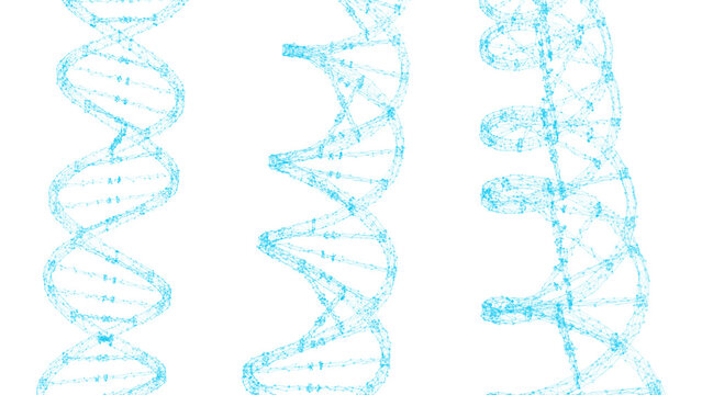 3D illustration of DNA structure , presented in glowing hologram molecule stylized form, isolated on a transparent background, PNG.