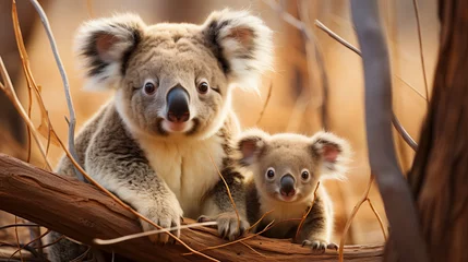 Foto op Plexiglas A Mother Koala and Her Baby Sitting on a Tree Branch © Jean Isard