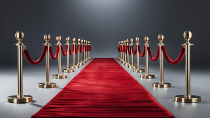 A Luxurious Red Carpet with Gold Poles