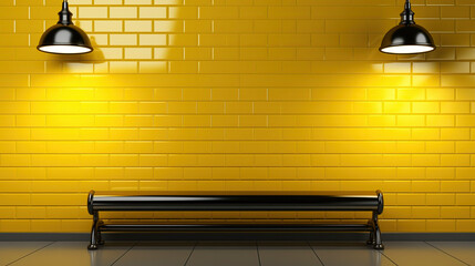 A Bench in Front of a Vibrant Yellow Brick Wall