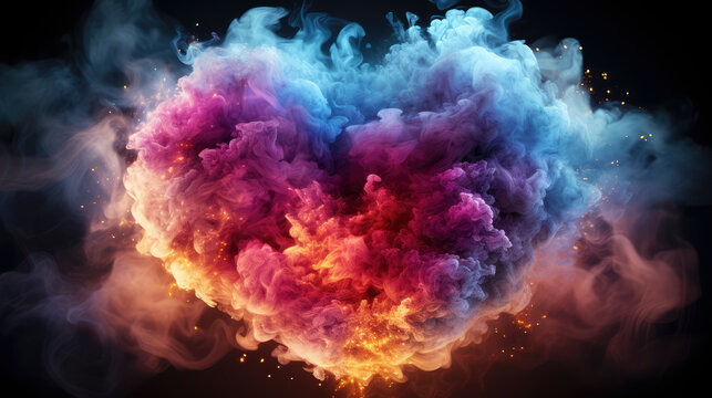 Naklejki A Beautiful Heart-Shaped Cloud of Colored Smoke