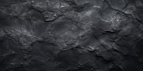 Black white stone background. Dark gray grunge banner. Mountain texture. Close-up. Volumetric. Rock background with space for design. Detail. Wide banner. Long. Panoramic. - obrazy, fototapety, plakaty