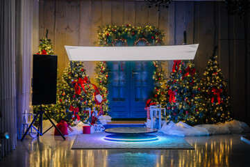 Defocused view of a 360 photo booth used at an event, christmas party