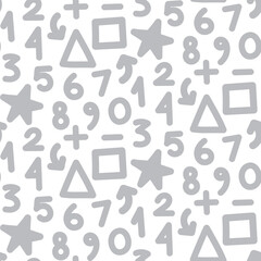 Seamless pattern with numbers and geometric shapes
