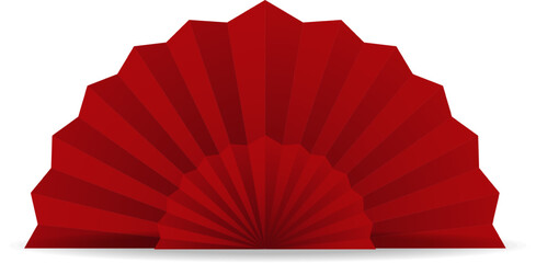 Red paper fan isolated on transparent background. Vector illustration. EPS 10