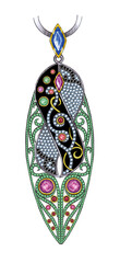 Design jewelry art vintage  and gems pendant by hand drawing.