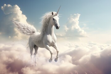 Obraz na płótnie Canvas Full body unicorn walking on clouds