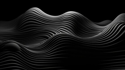 Three dimensional render of black wavy pattern. Black waves abstract background texture. Print, painting, design, fashion. Line concept. Design concept. Art concept. Wave concept. Colourful background