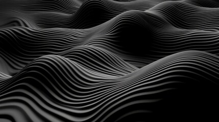 Three dimensional render of black wavy pattern. Black waves abstract background texture. Print, painting, design, fashion. Line concept. Design concept. Art concept. Wave concept. Colourful background