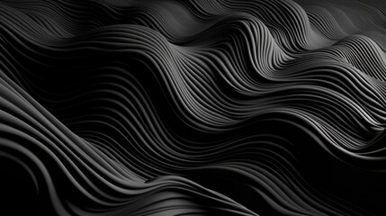 Three dimensional render of black wavy pattern. Black waves abstract background texture. Print, painting, design, fashion. Line concept. Design concept. Art concept. Wave concept. Colourful background