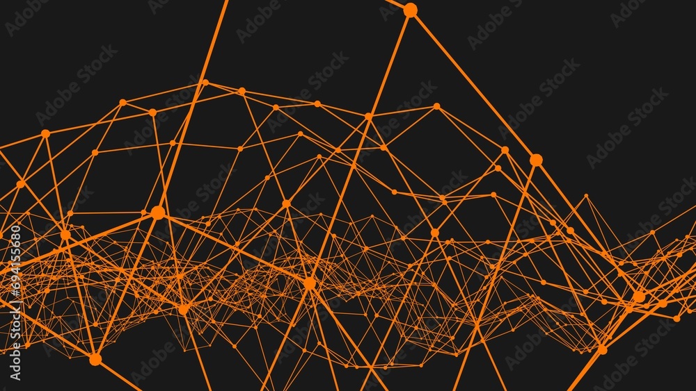 Poster orange technological structure from connections of points and lines into a grid.