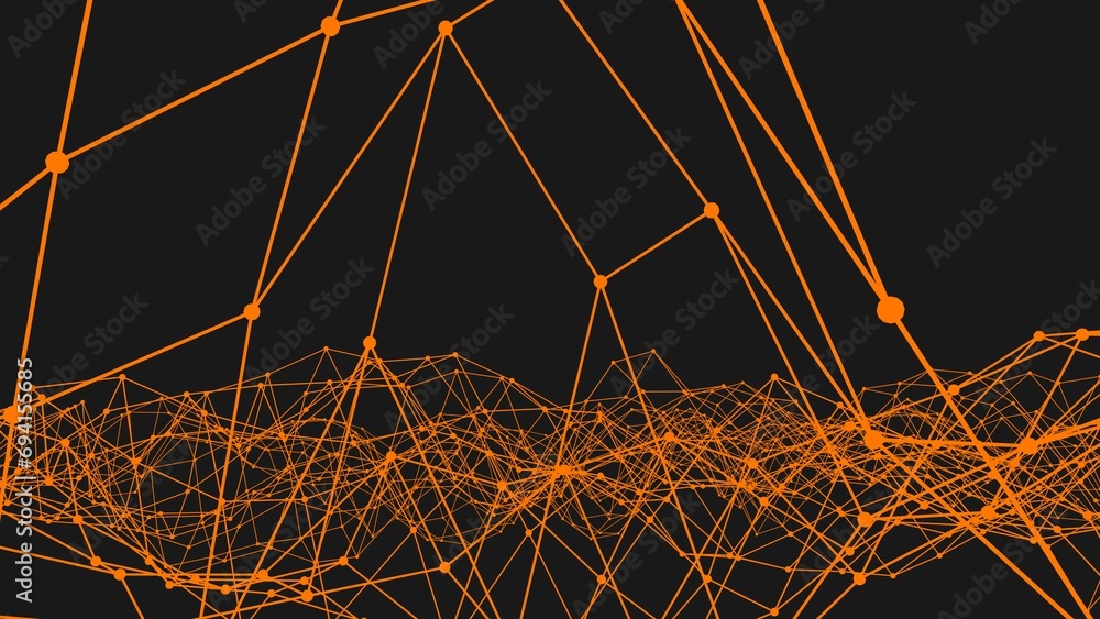 Poster orange technological structure from connections of points and lines into a grid.