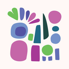 Simple nature leaf illustration in bold style for kids flower graphic design. Whimsical colorful vector drawing in happy folklore style. 