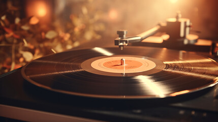 A retro vinyl record on a turntable.