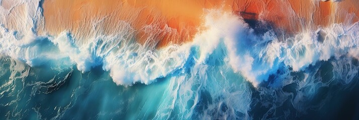 A view from above of a blue wave and beach wallpapers , concept of Oceanic beauty