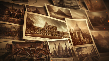 Vintage postcards depicting historic buildings.