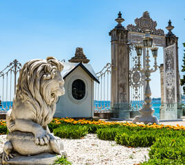 Dolmabahce Palace Lions Gate in Istanbul, Turkey.