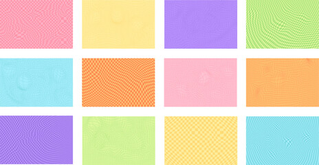 Set of Retro psychedelic checkerboard pattern. Groovy funky textures. Stock vector illustration in flat cartoon style.