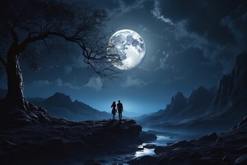 An image of a moonlit night with shadows  hinting at the depth of their love 