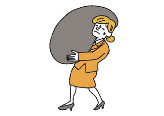 重たそうな塊を抱えている女性　重荷を背負っている人々