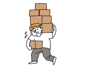 たくさんの荷物を抱えている男性　重荷を背負っている人々