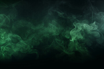 Fototapeta na wymiar Dark Green Smoke on Black Background. A Haunting Image of Mystery and Menace