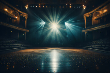 Empty Stage Lit by Spotlights Before Performance