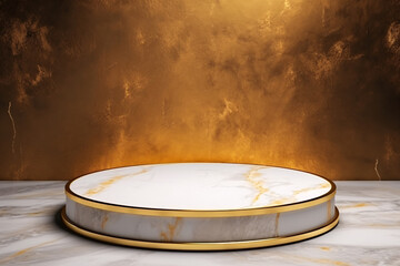 3D Gold and White Marble Display Podium in Luxury Room