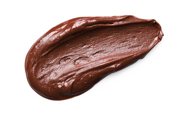 Smear of tasty chocolate paste on white background, top view