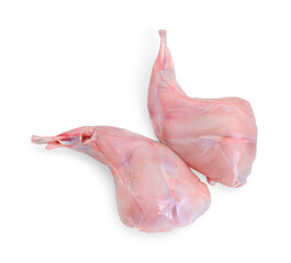 Fresh raw rabbit legs isolated on white, top view