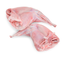 Fresh raw rabbit legs isolated on white, top view