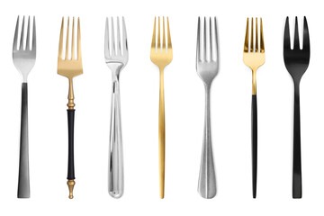Many different forks isolated on white, set
