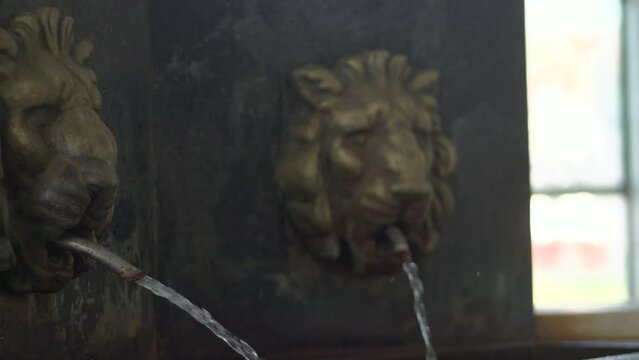 Bronze lion fountain in the Roman style in the Parque das &Aacute;guas in S&atilde;o Louren&ccedil;o in the state of Minas Gerais, Brazil