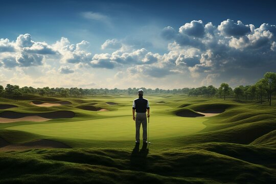 A golfer in a golf field. Generative AI