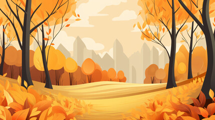 Naklejka na ściany i meble Autumn outdoor natural scenery cartoon illustration background 