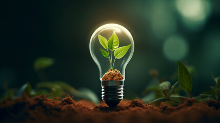 Plants growing and sprouting inside a light bulb background illustration
 - obrazy, fototapety, plakaty