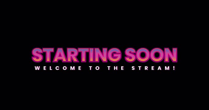 Live streaming starting soon text animation suitable for video live streaming on transparent background. Vice City neon text effect Seamless looping video.